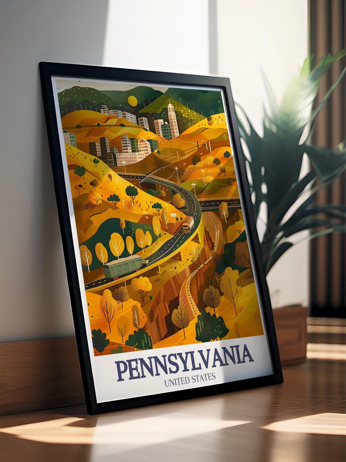 Pennsylvania Autumn Hills Winding Highway Landscape Travel Poster - Image 2
