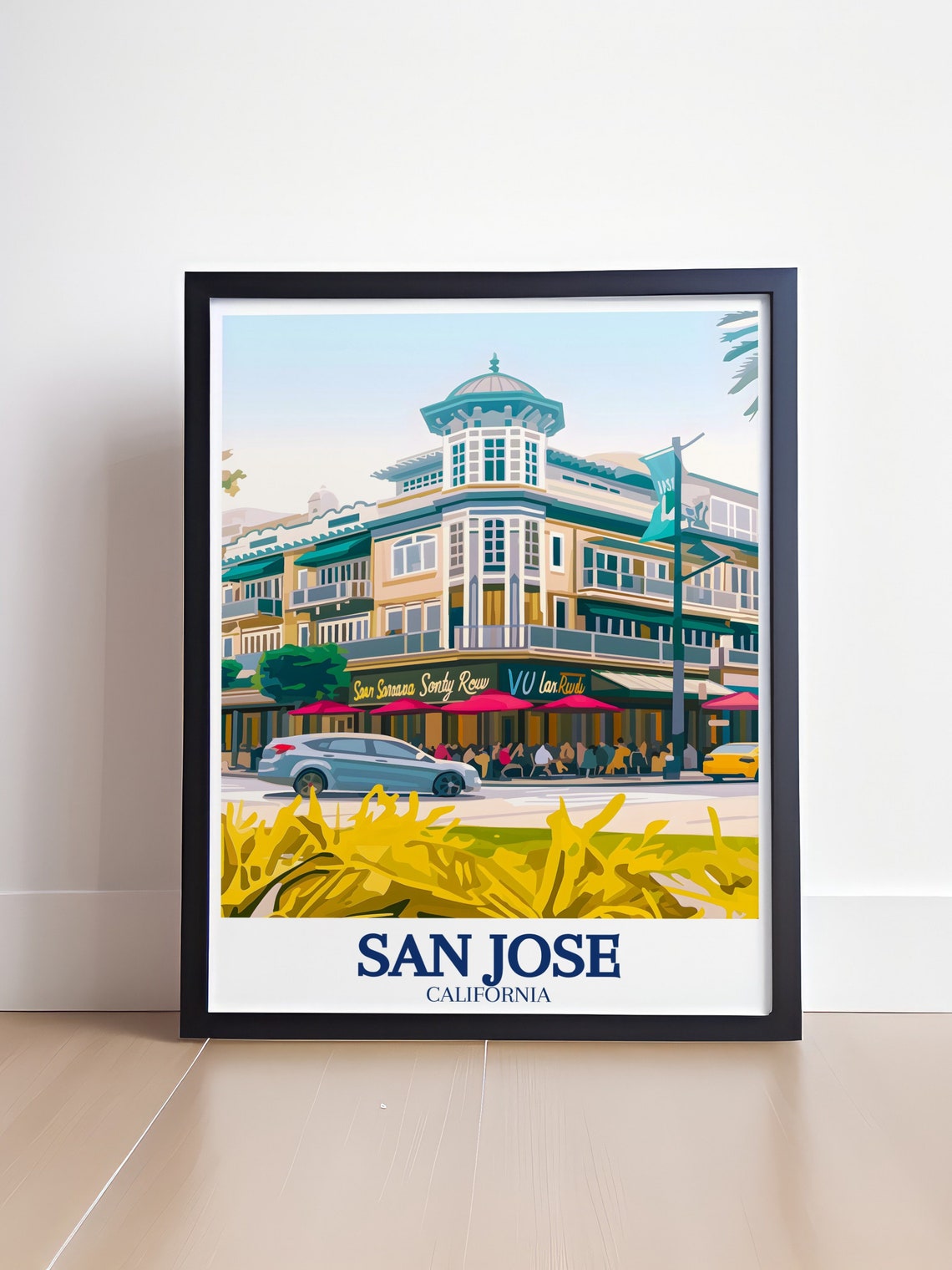 San Jose California Santana Row Street Cafe Scene Vintage Poster - Image 4