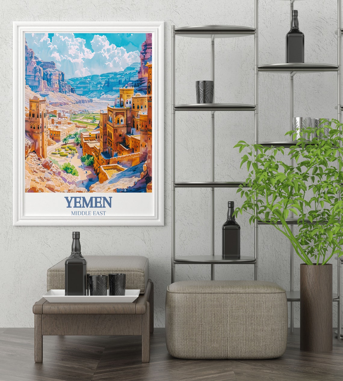 Yemen Middle East Ancient Tower Houses In Desert Valley Poster - Image 2