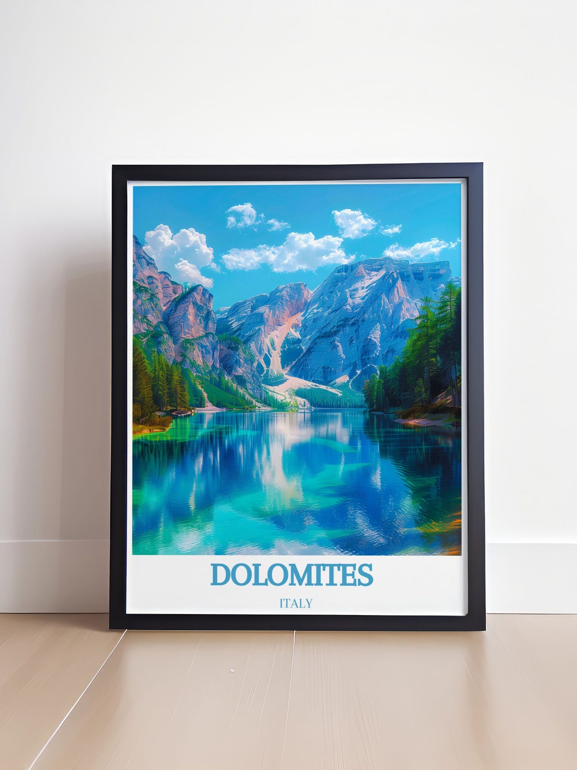 Dolomites Italy Turquoise Alpine Lake Reflection Scenic Poster - Image 4