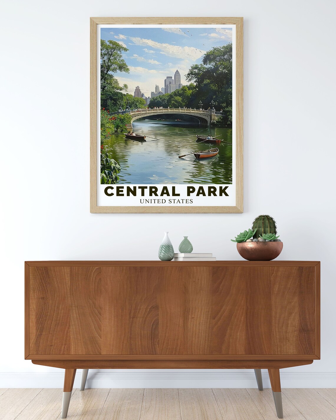 New York Central Park Bow Bridge Rowboats Summer Lake Poster - Image 3
