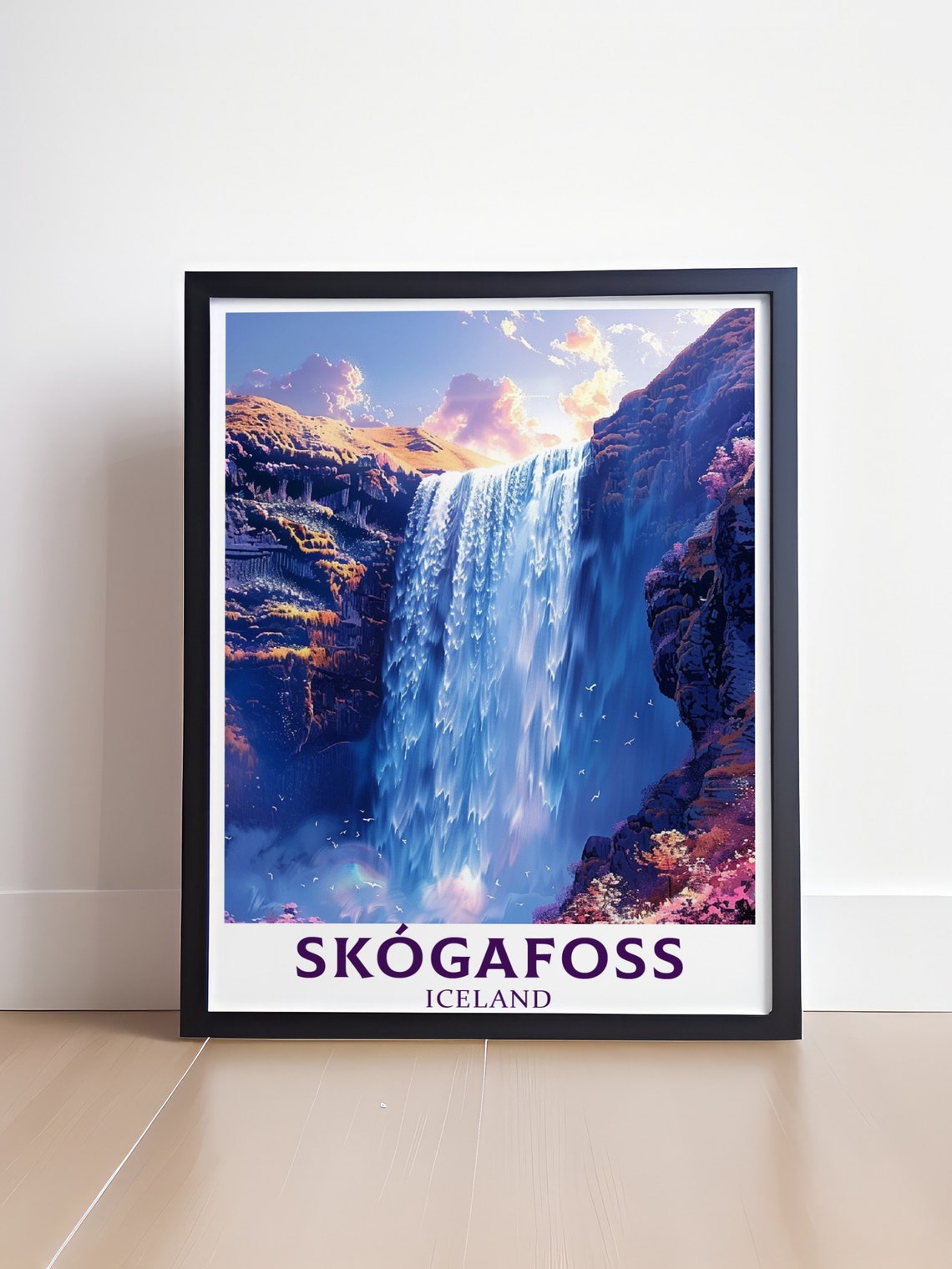 Skogafoss Iceland Waterfall Purple Twilight Golden Canyon Poster - Image 4