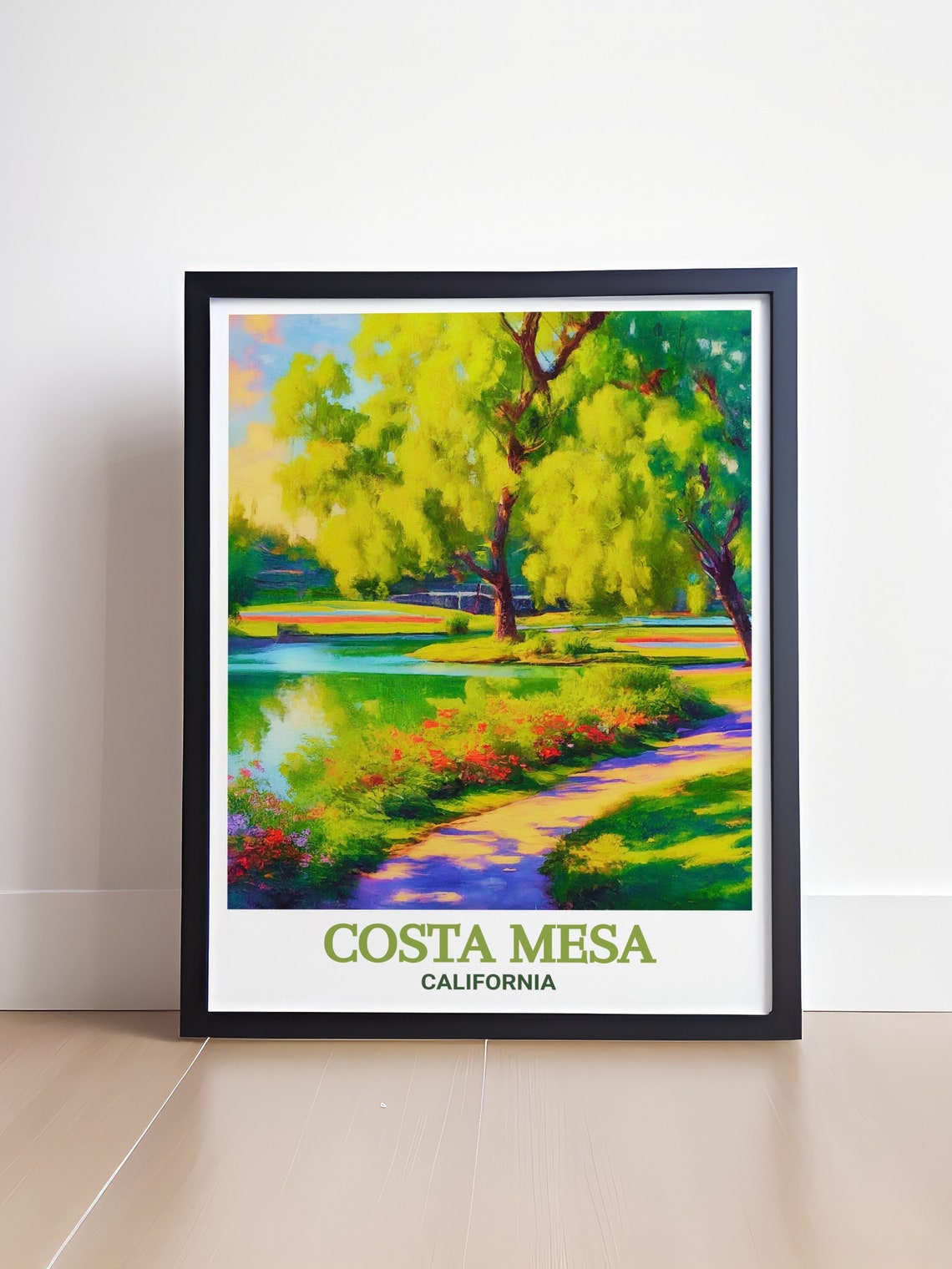 Sunlit Costa Mesa California Park Pond Willow Trees Travel Poster - Image 4
