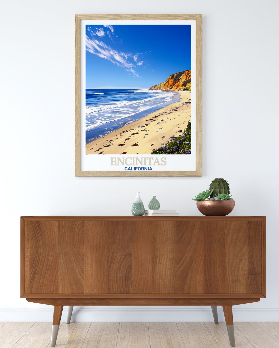 Encinitas California Swamis Beach Cliffs Surf Shore Waves Poster - Image 3