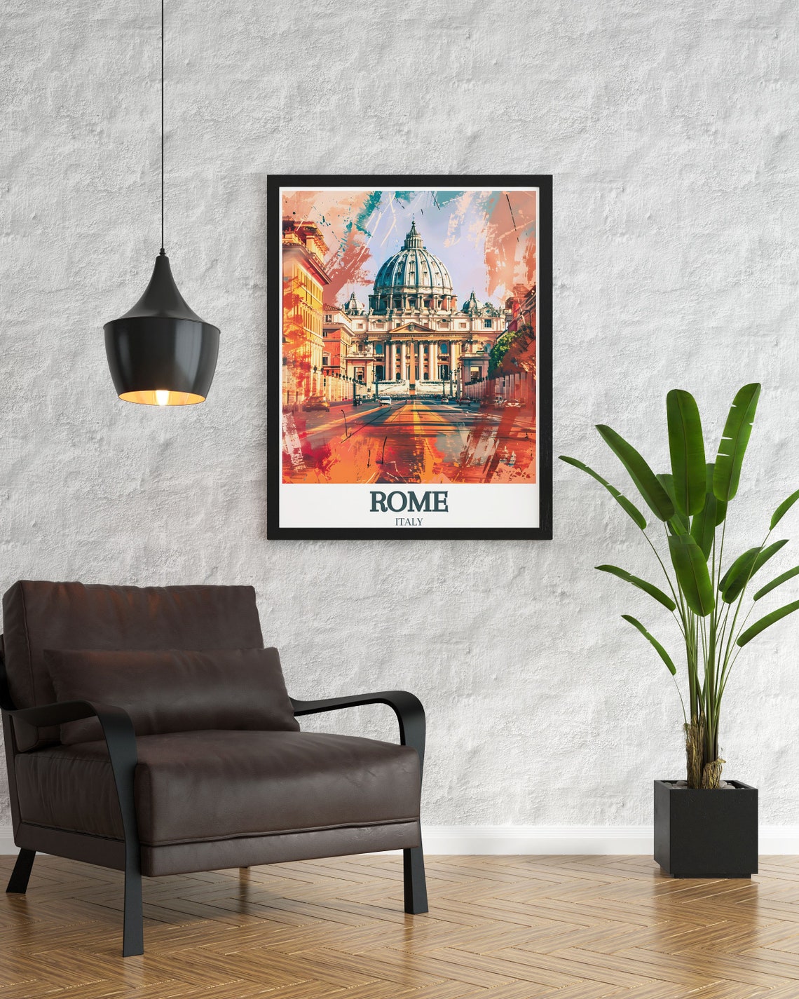Rome St Peters Basilica And Vatican Street Sunset Watercolor Poster - Image 3
