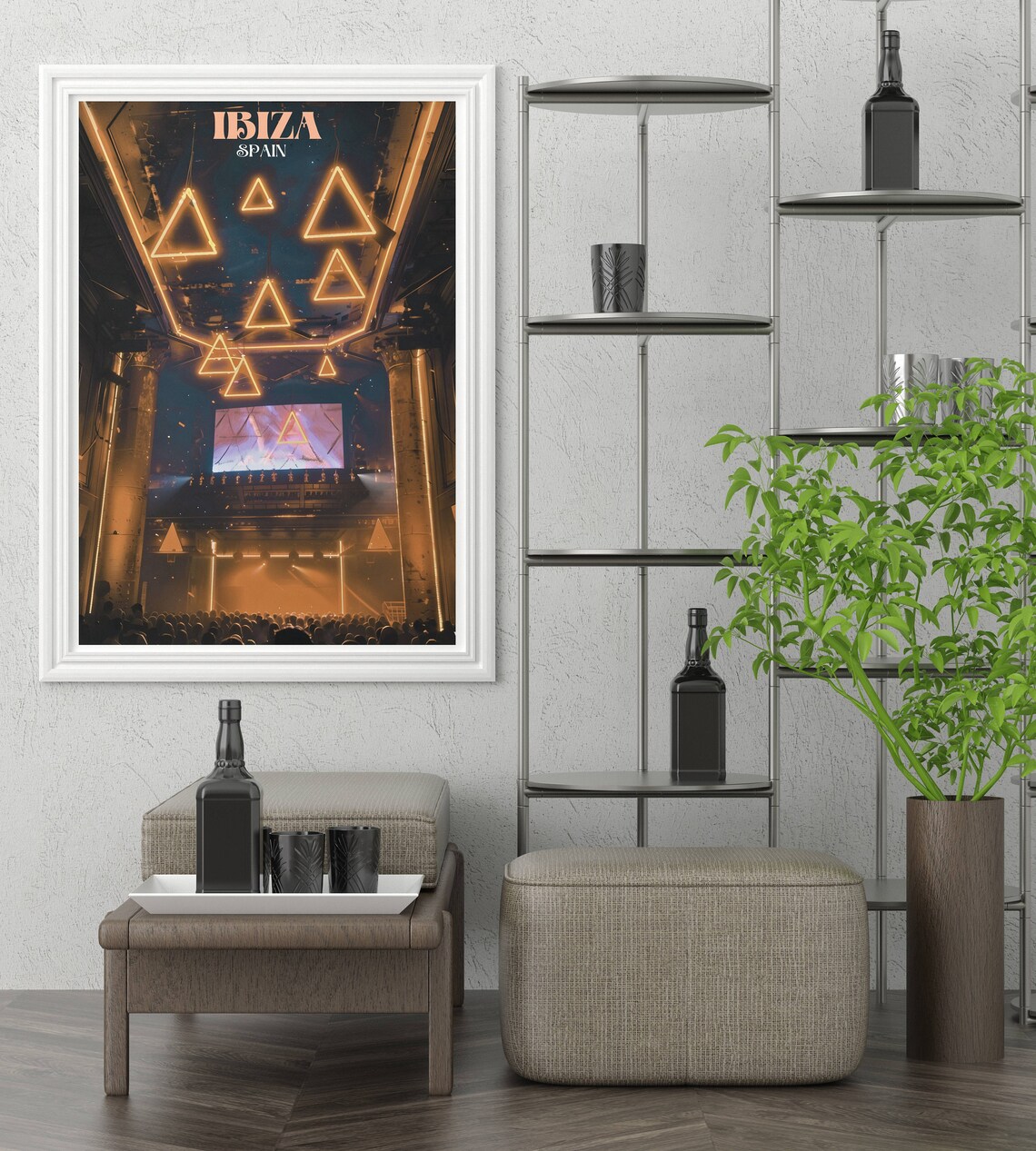 Ibiza Spain Nightclub Neon Triangles Party Crowd Scene Poster - Image 2