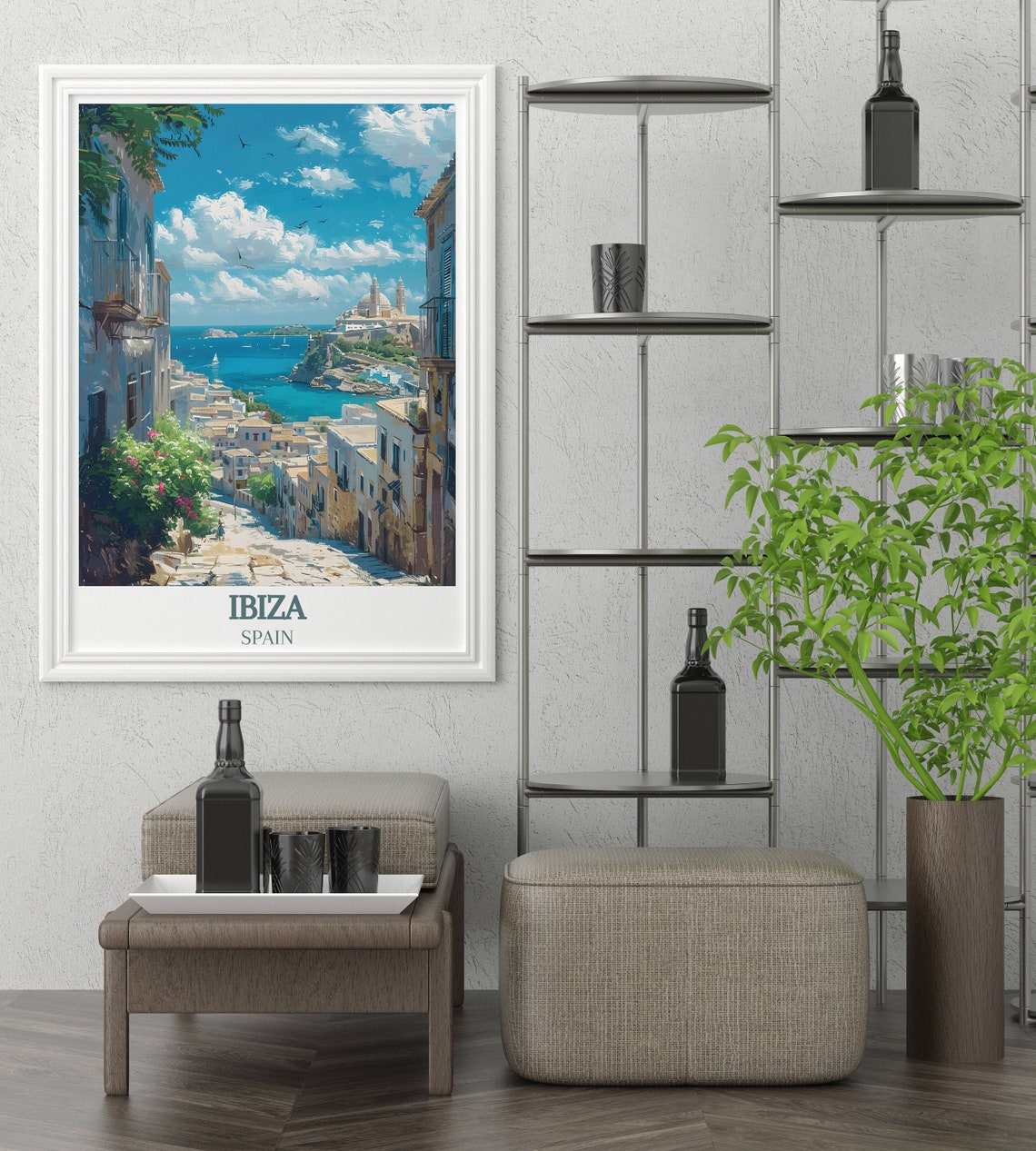 Ibiza Dalt Vila Old Town Harbour Street View Balearics Spain Poster - Image 2