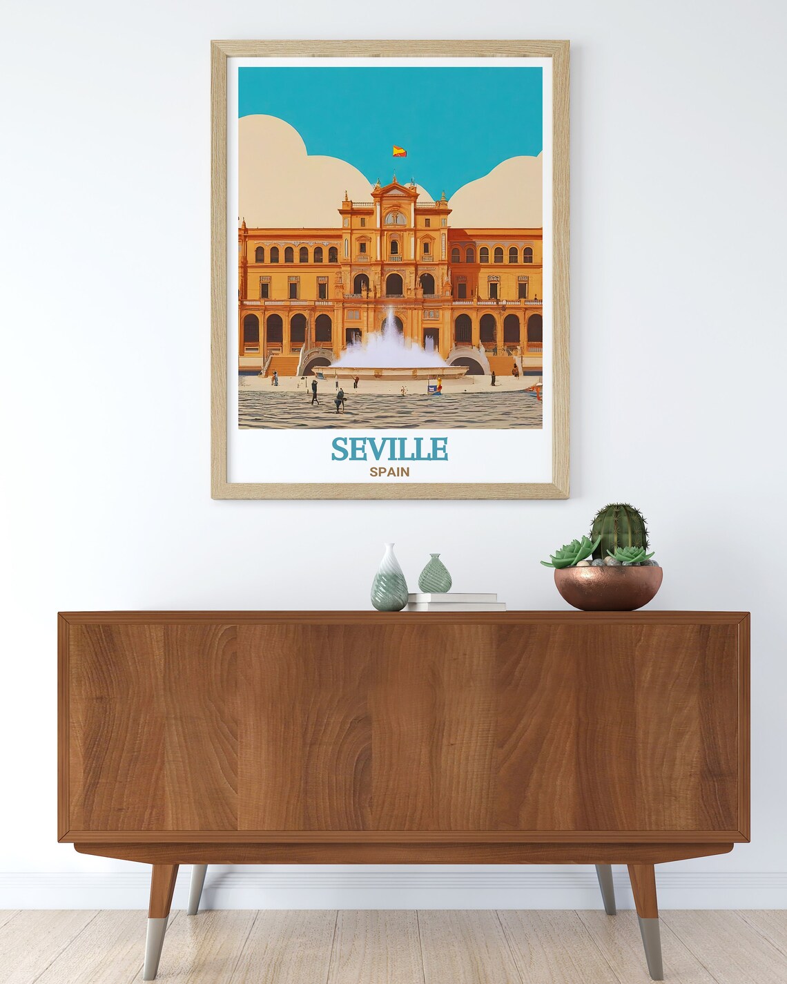 Seville Spain Plaza de Espana Palace and Fountain Travel Poster - Image 3