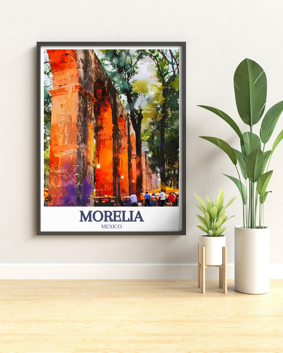 Morelia Mexico Aqueduct Stone Arches Street Market Travel Poster - Image 3