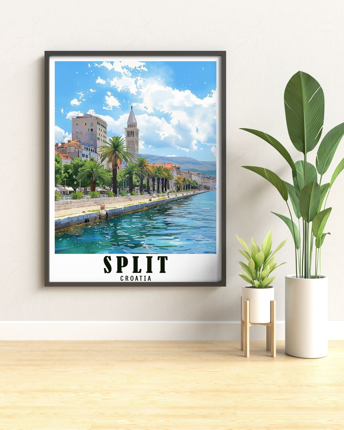 Split Riva Promenade Palm Trees Bell Tower Croatia Waterfront Poster - Image 3