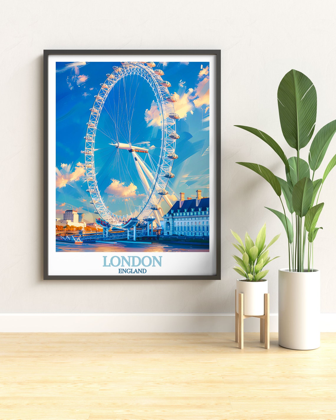 London Eye On Thames Blue Sky Classic England Landmark Poster - Image 2