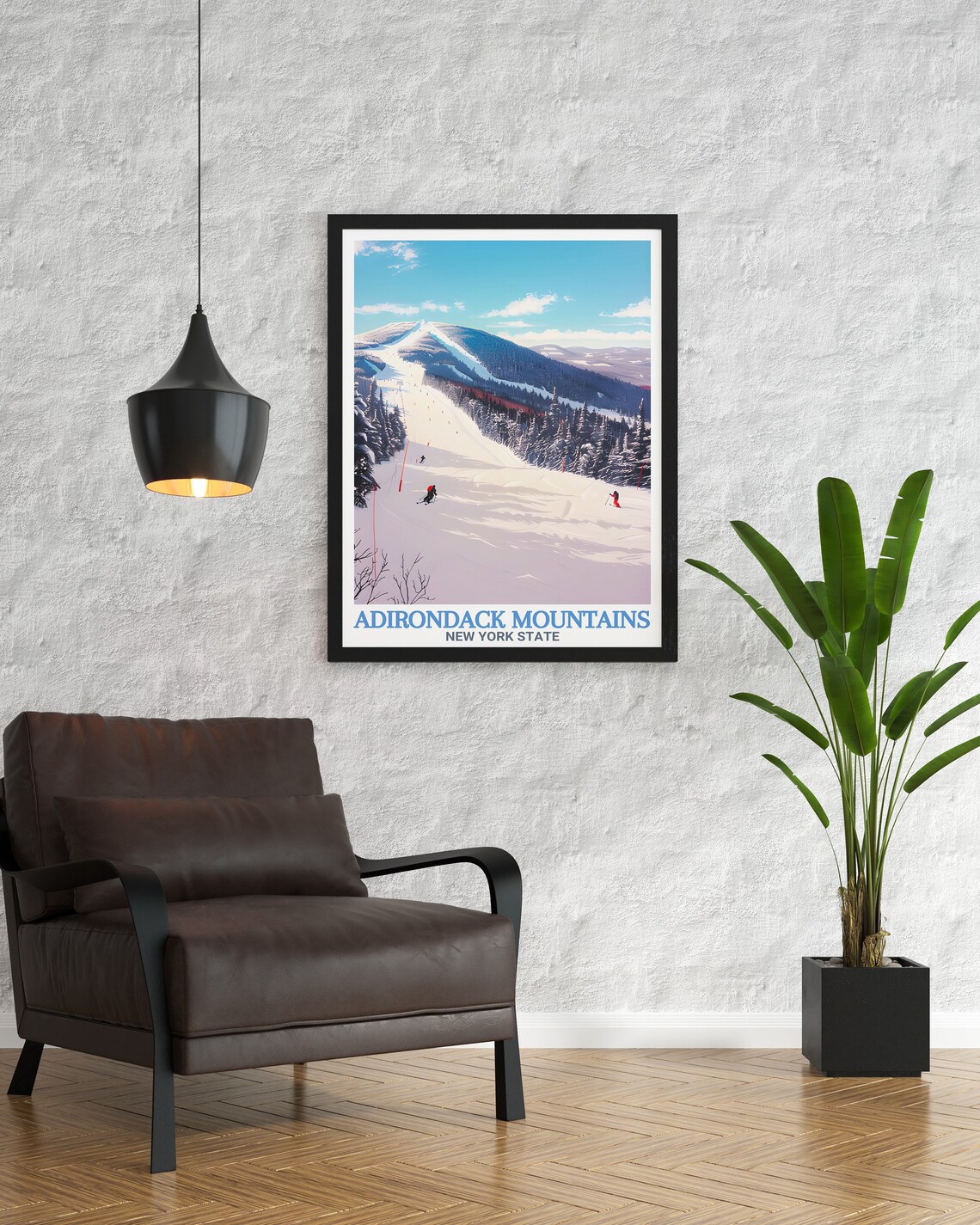 Adirondack Mountains Ski Slope Winter Action Travel Art Poster - Image 3