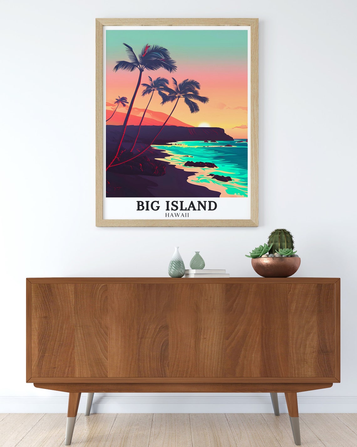 Hawaii Big Island Turquoise Palm Beach Sunset Coast Travel Poster - Image 2