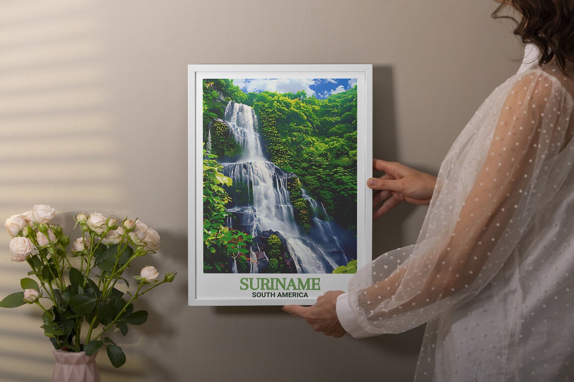 Suriname South America Lush Rainforest Waterfall Cascade Poster - Image 3