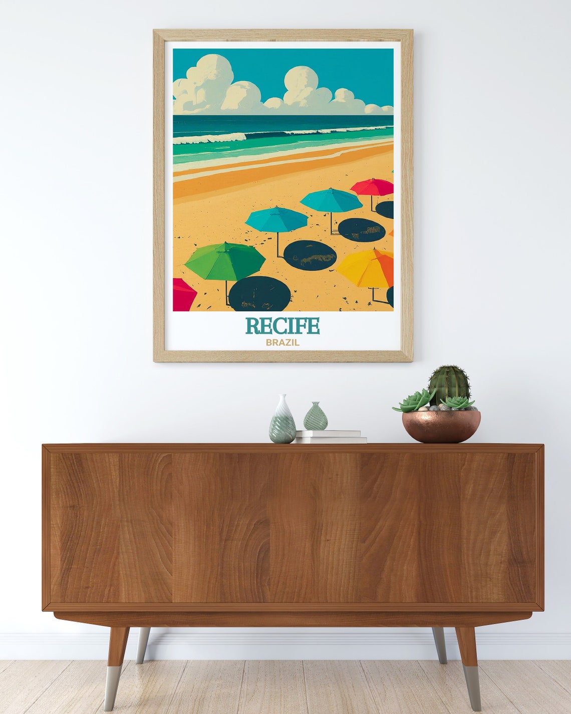 Recife Brazil Boa Viagem Beach Umbrellas Ocean Shore Travel Poster - Image 3