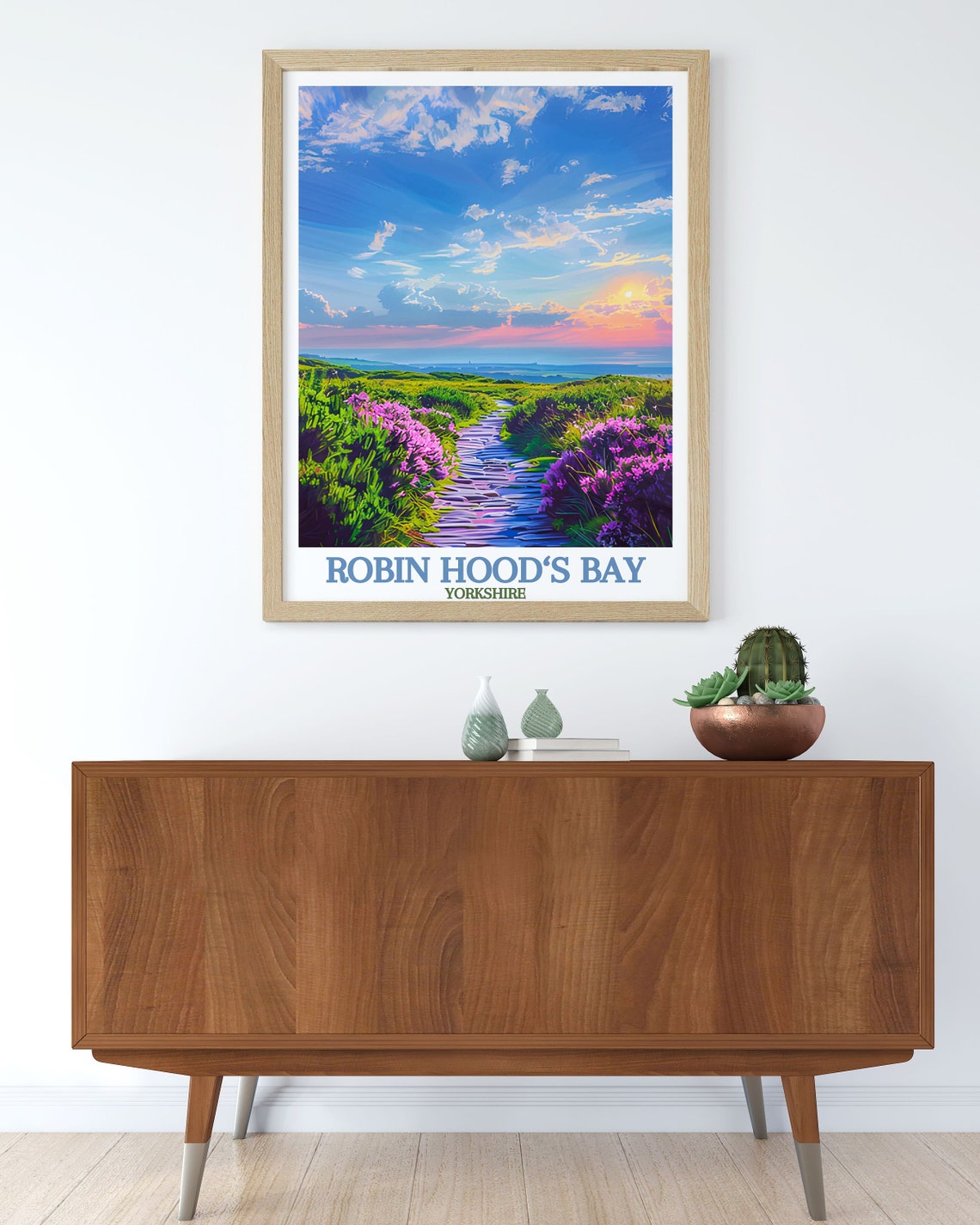 Robin Hoods Bay Heather Clifftop Trail Sunset Yorkshire Poster - Image 3