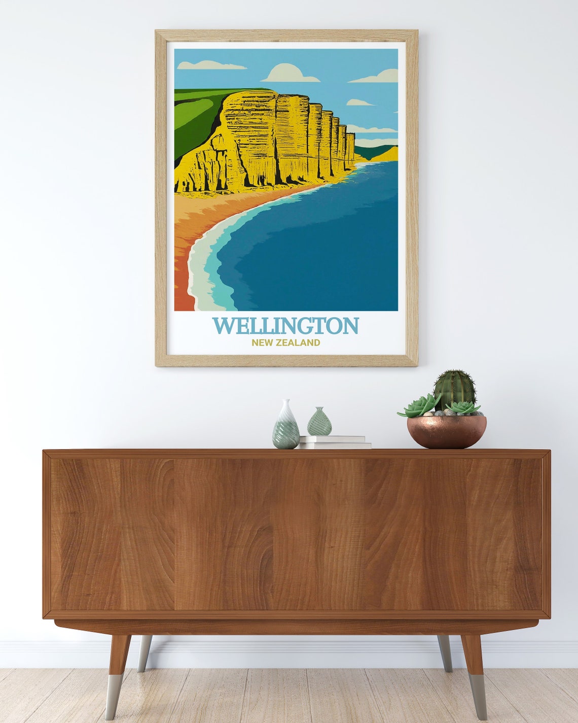 Wellington Golden Cliffs Coast New Zealand Vintage Travel Poster - Image 3