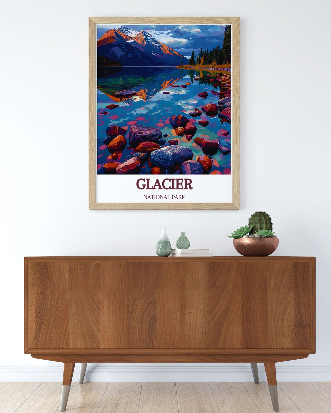 Glacier National Park Lake Reflection Mountain Travel Poster - Image 3