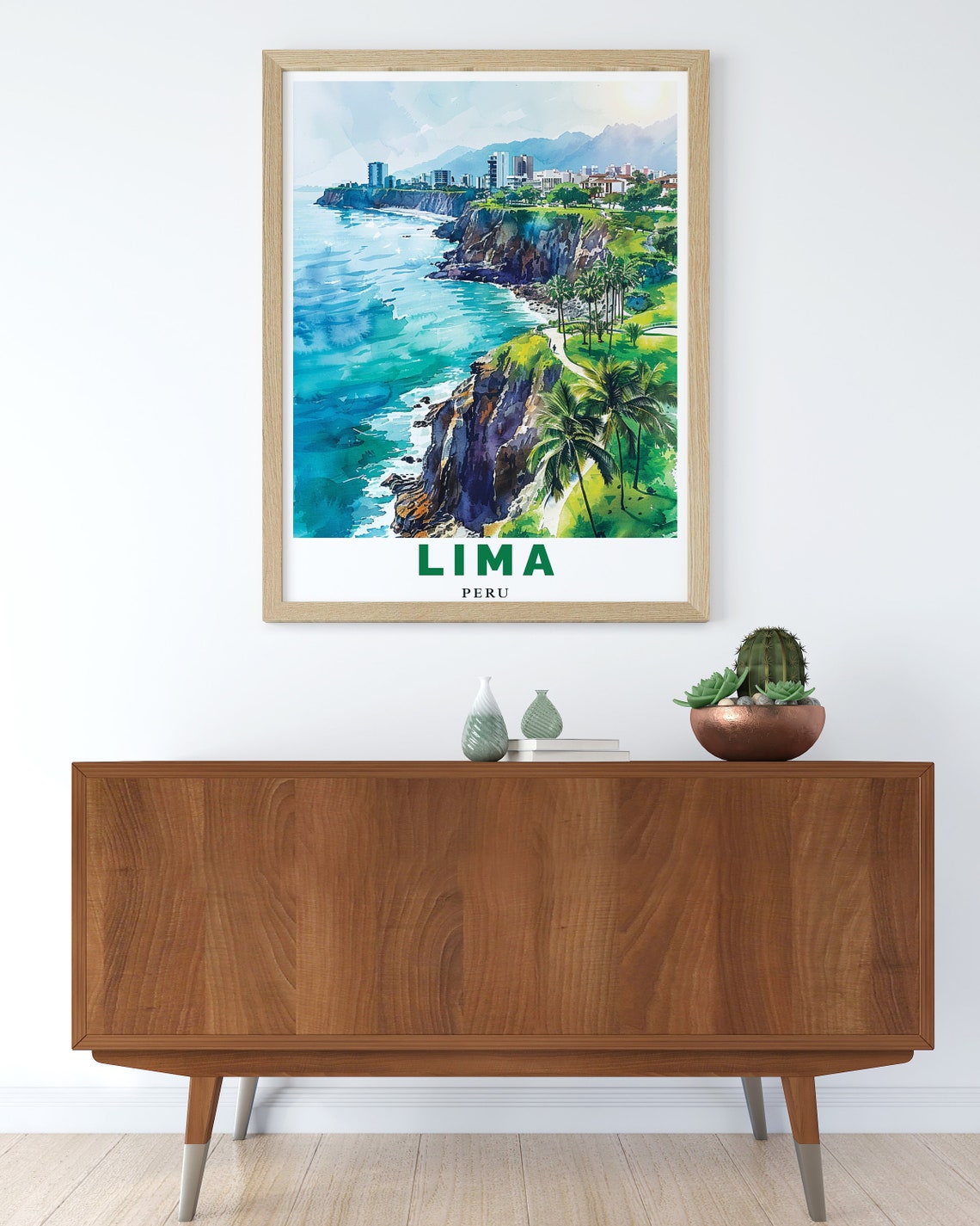 Lima Peru Miraflores Cliffs Ocean Watercolor City Travel Poster - Image 2