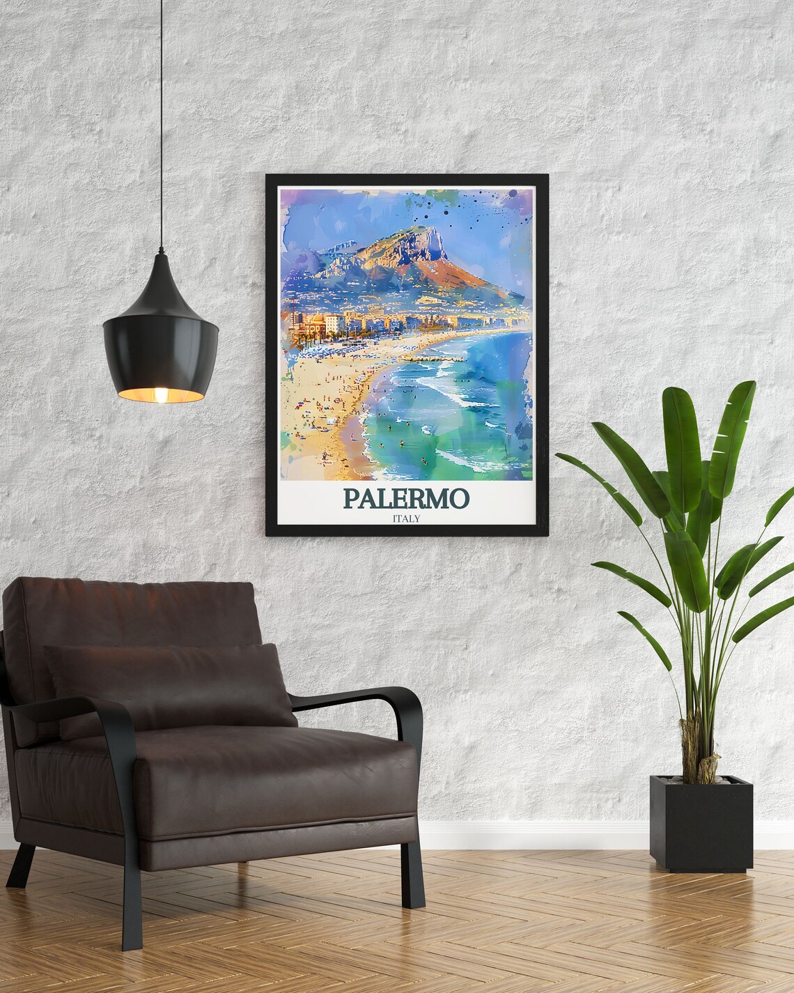 Palermo Mondello Beach With Mount Pellegrino Sicily Travel Poster - Image 2