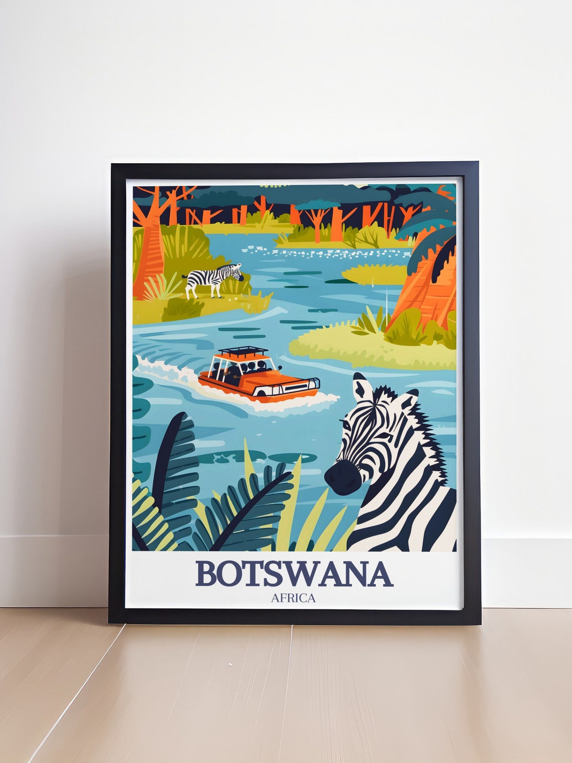 Botswana Zebra Safari Jeep River Crossing Africa Travel Poster - Image 4