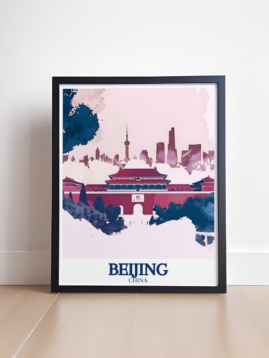 Beijing China Tiananmen Gate City Skyline Watercolor Travel Poster - Image 4