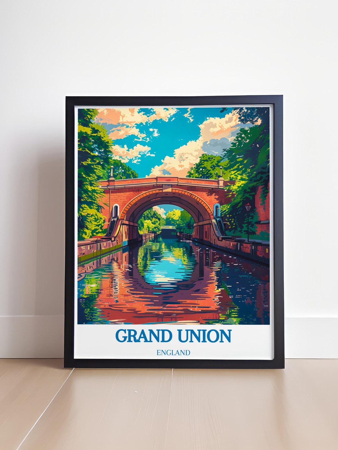 Grand Union Canal Brick Bridge Mirror Reflection Travel Poster - Image 4