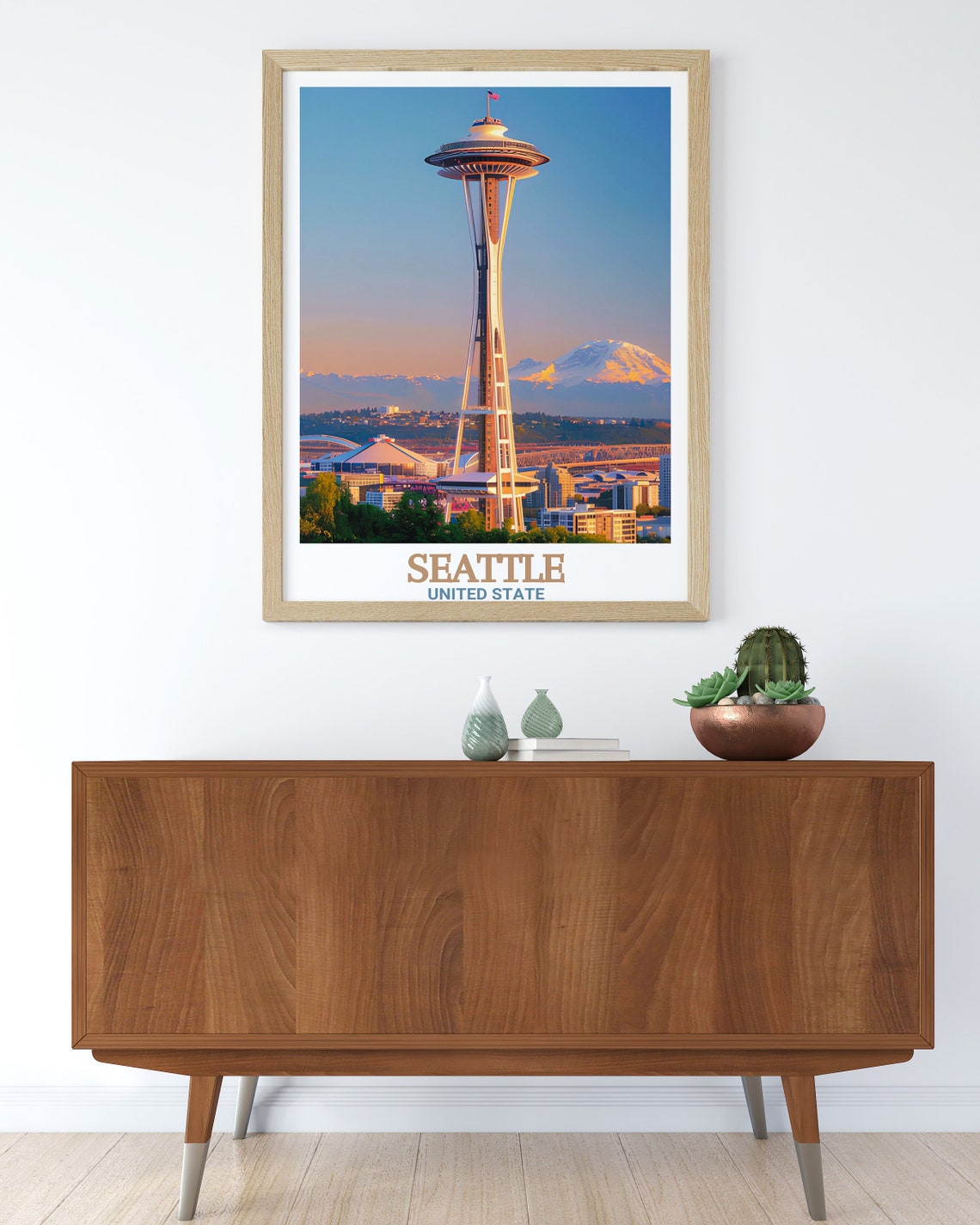 Seattle Space Needle Sunset Skyline With Mount Rainier Poster - Image 3