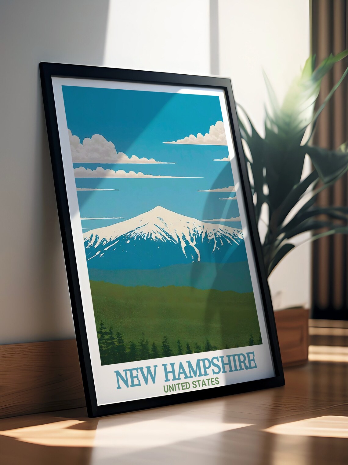 New Hampshire Snowy Mountain Peak Green Valley View Travel Poster - Image 2