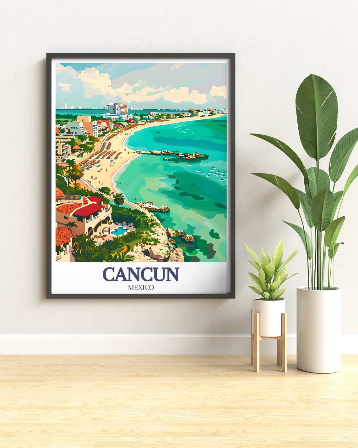 Cancun Beach Aerial Turquoise Bay Resorts Mexico Travel Poster - Image 2