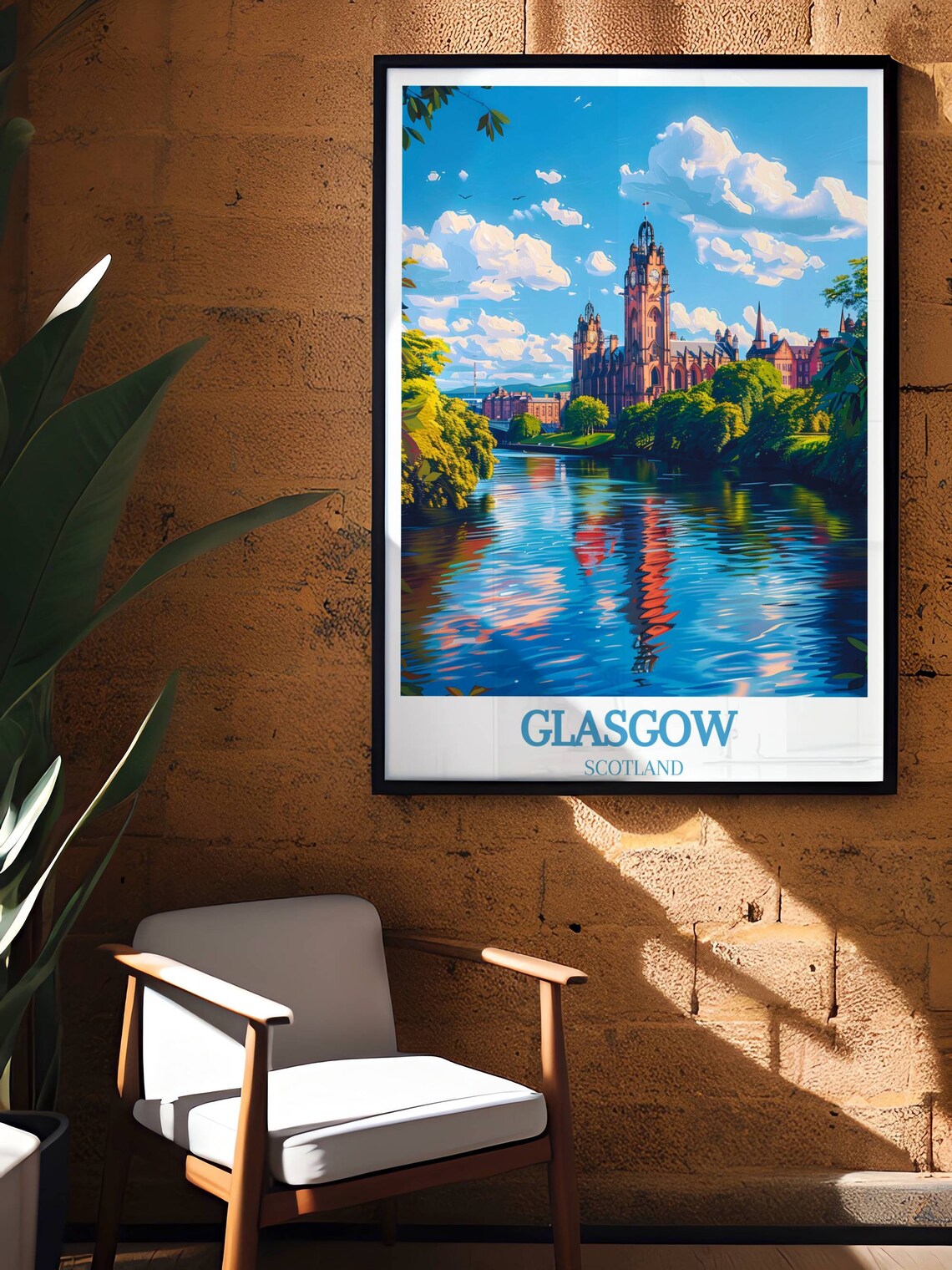Glasgow Scotland Gothic Tower Red Sandstone River View Poster - Image 4