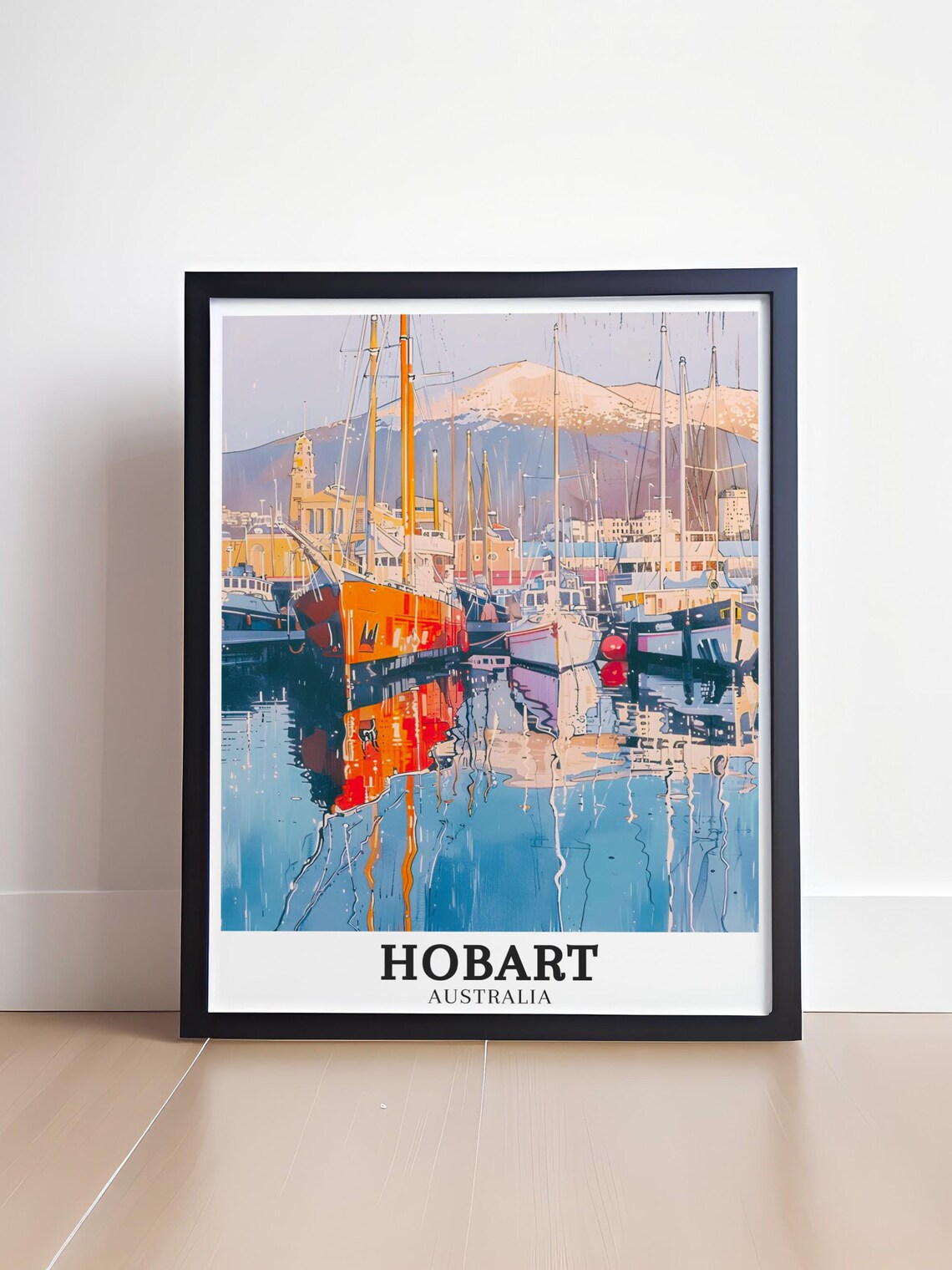 Hobart Australia Waterfront Marina Sailboats Scene Travel Poster - Image 4