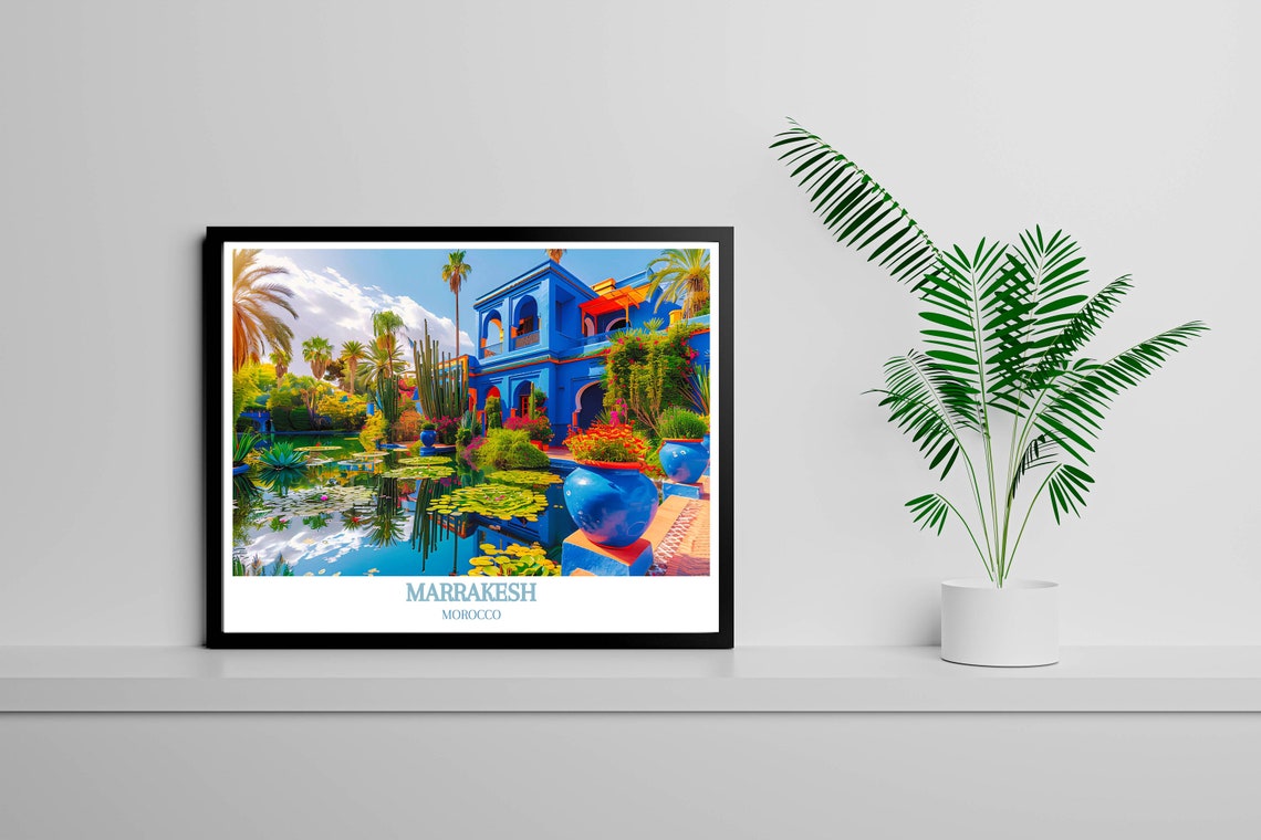 Marrakesh Majorelle Garden Palm Lily Pond Reflection Scene Poster - Image 2