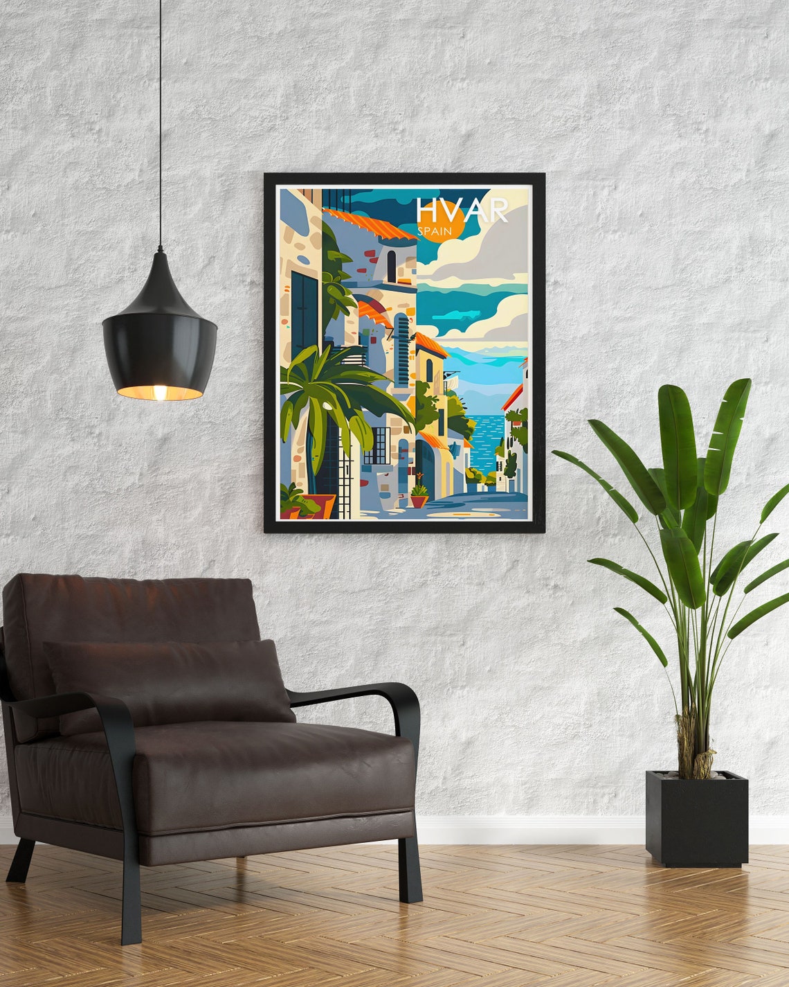 Hvar Mediterranean Old Town Street With Palms And Sea Poster - Image 2