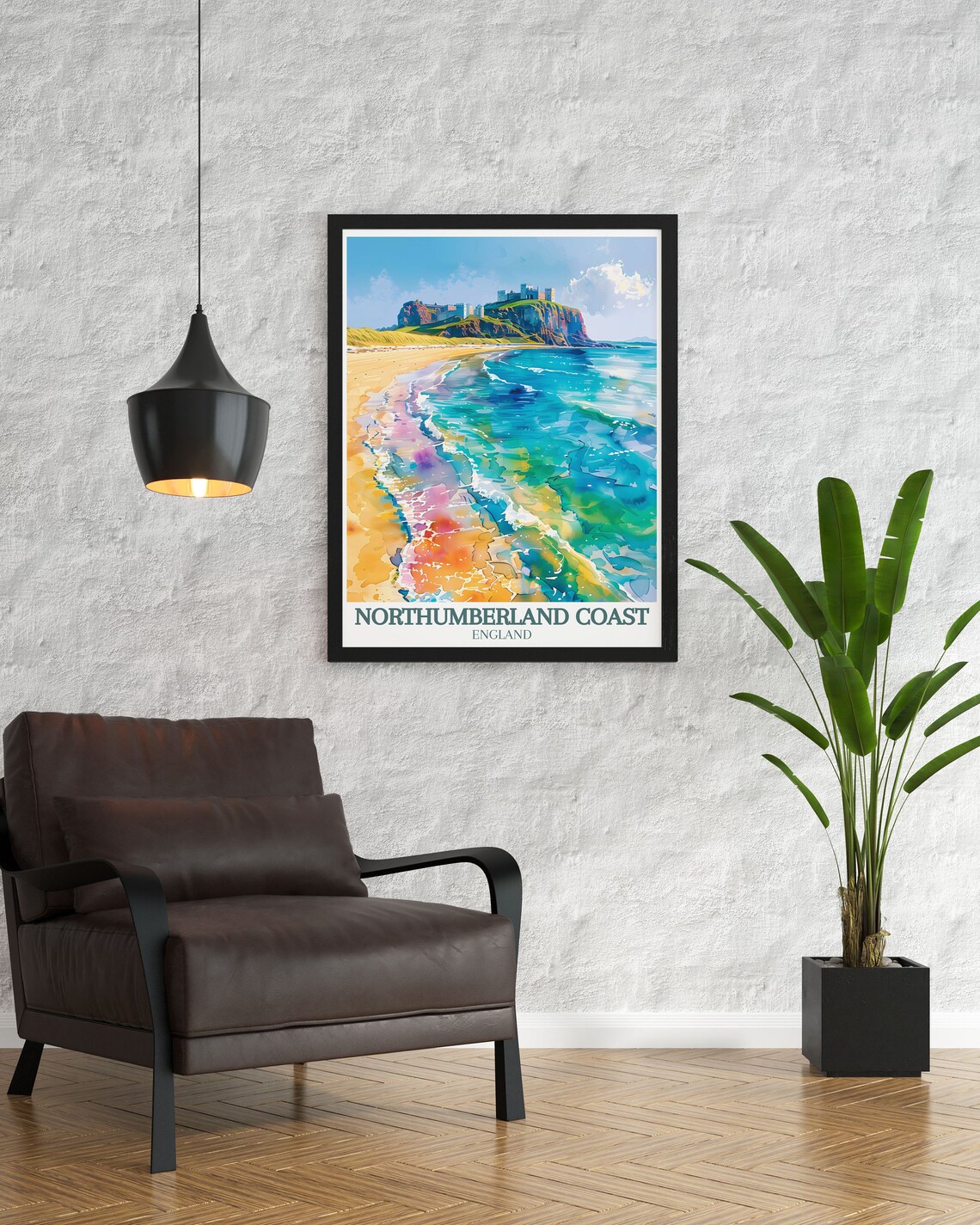 Northumberland Coast Castle Beach Turquoise Water Travel Poster - Image 2