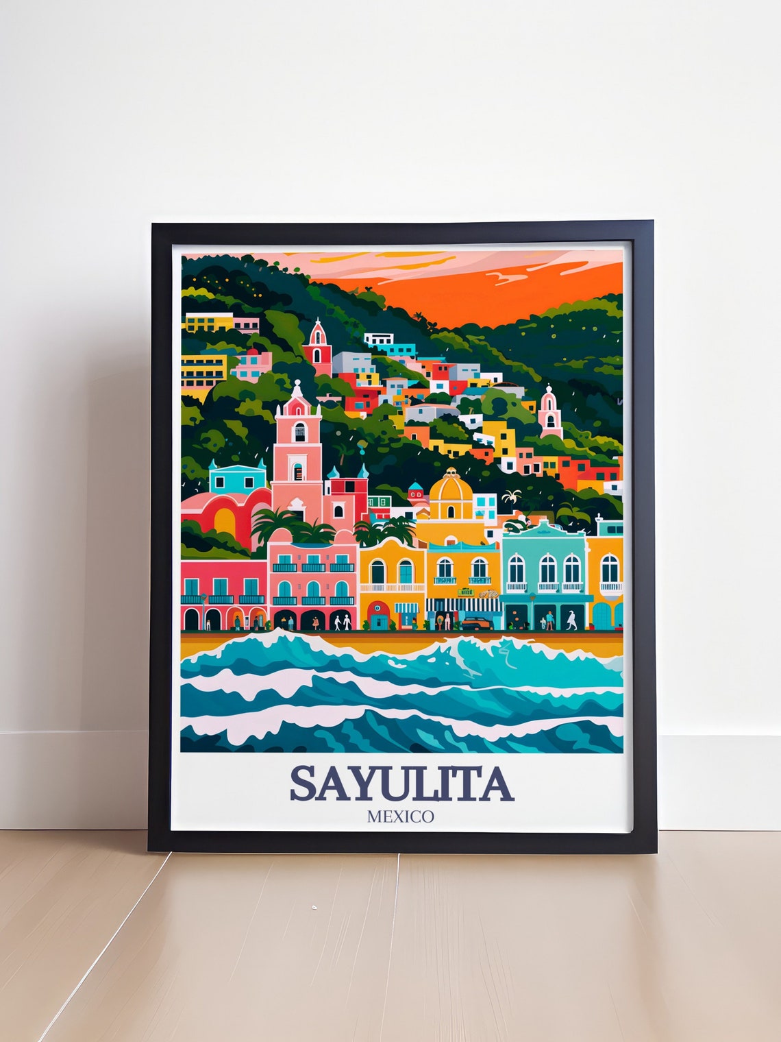 Sayulita Mexico Colorful Hillside Town Surf Waves Travel Poster - Image 4