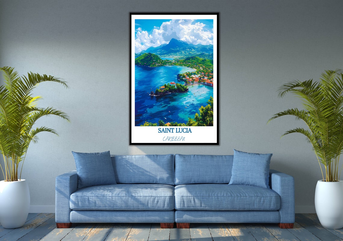 Soufriere Bay Aerial View With Mountains Saint Lucia Caribbean Poster - Image 2