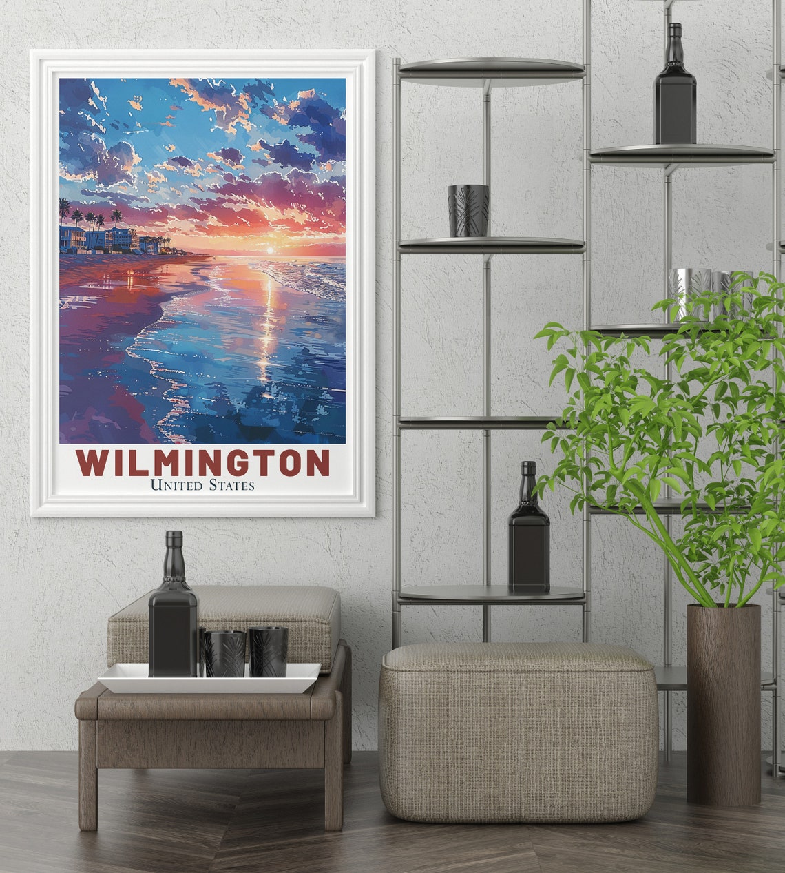 Wilmington North Carolina Beach Sunset Ocean Waves Shoreline Poster - Image 2
