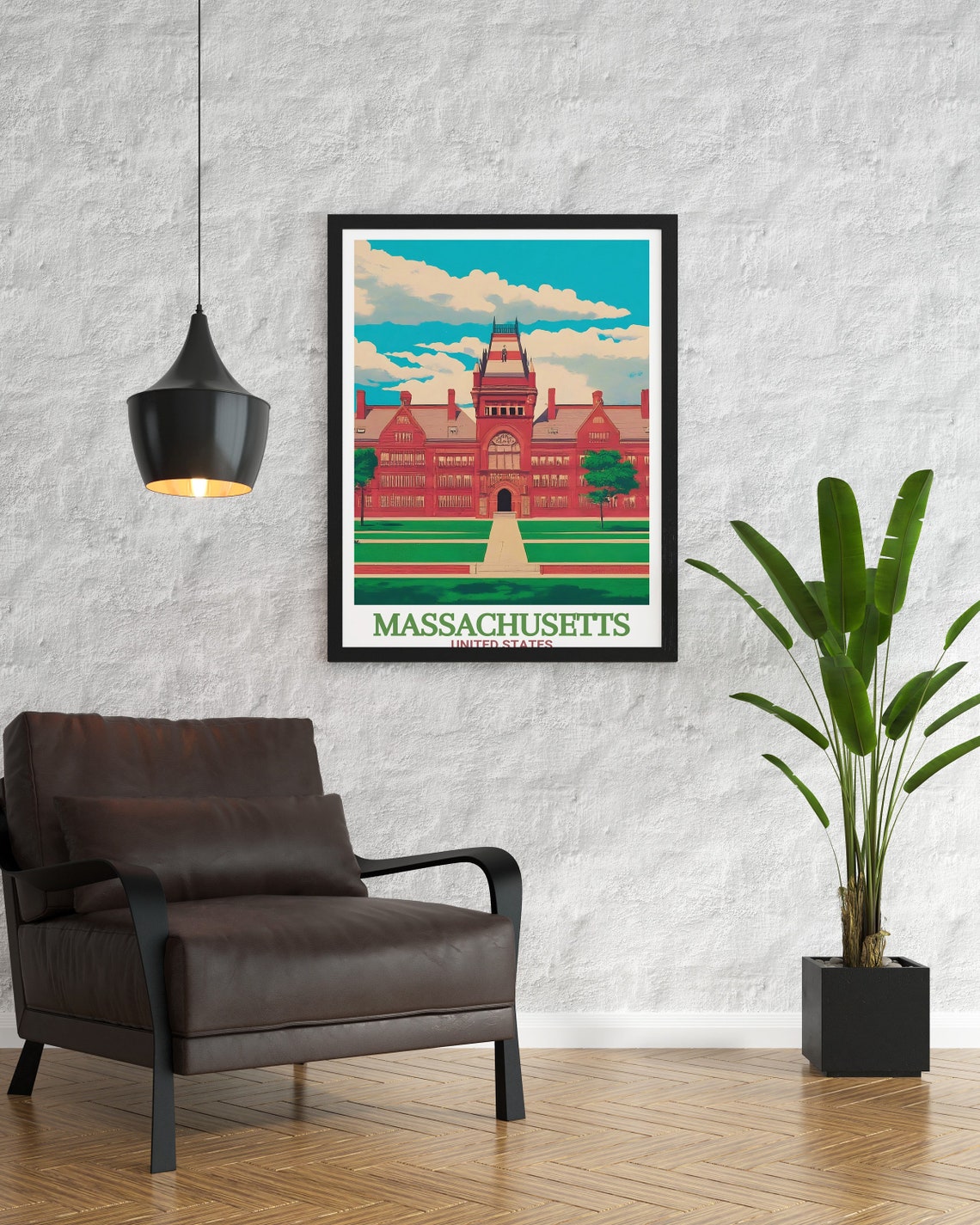 Harvard University Cambridge Red Brick Hall Campus Travel Poster - Image 2
