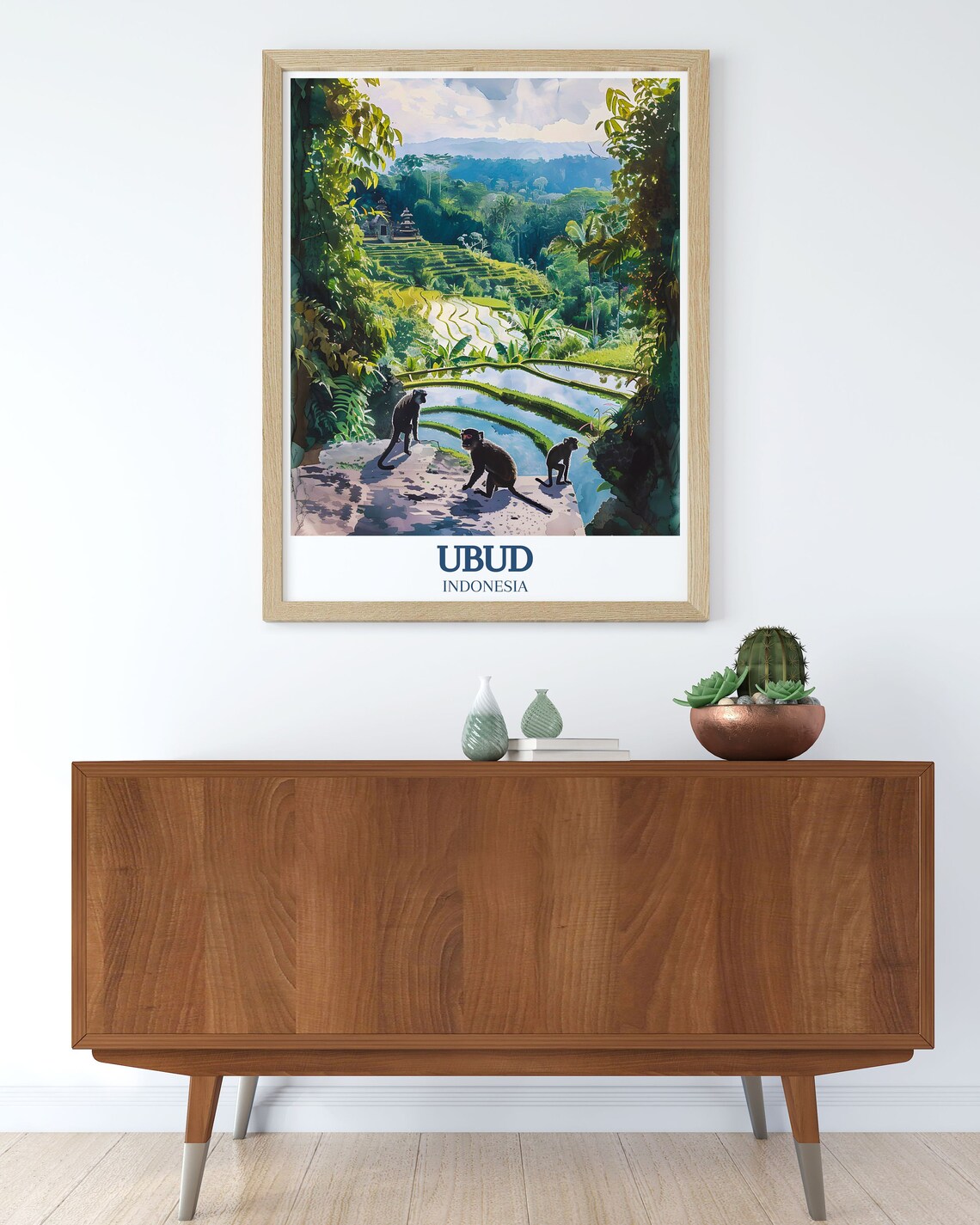 Ubud Monkeys Overlooking Rice Terraces Temple Bali Indonesia Poster - Image 3