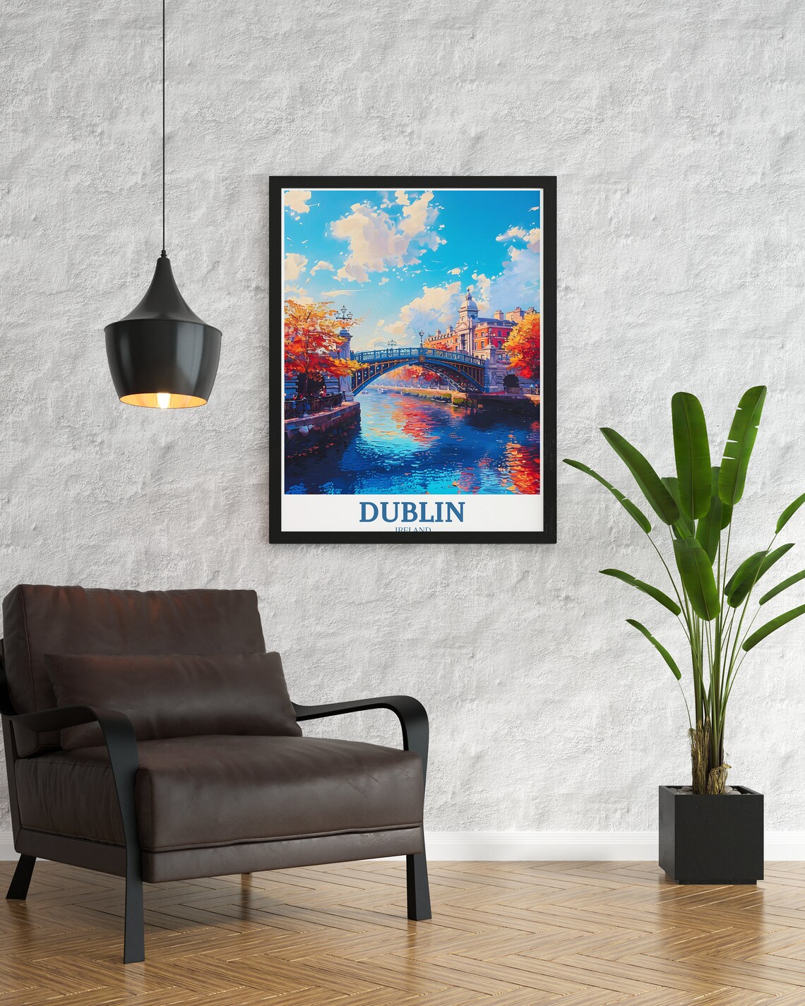 Dublin Ireland Ha'penny Bridge Autumn Colors River Travel Poster - Image 2
