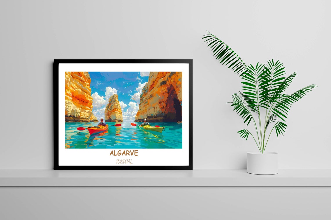 Algarve Portugal Kayaking Golden Cliffs Turquoise Water Travel Poster - Image 2