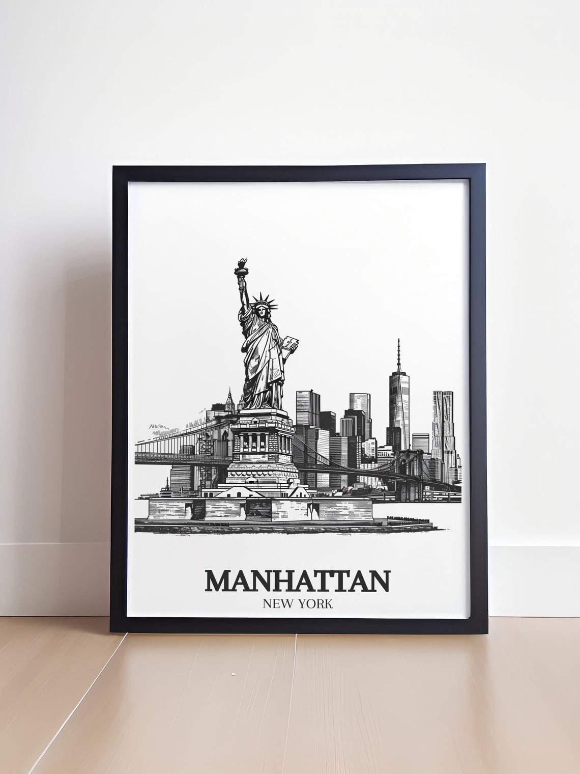 Manhattan New York Statue of Liberty Skyline Sketch Art Poster - Image 4