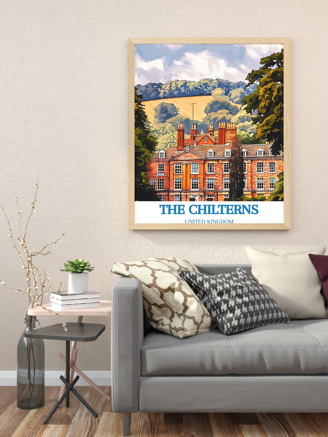 The Chilterns England Brick Country House Hills Travel Poster - Image 2