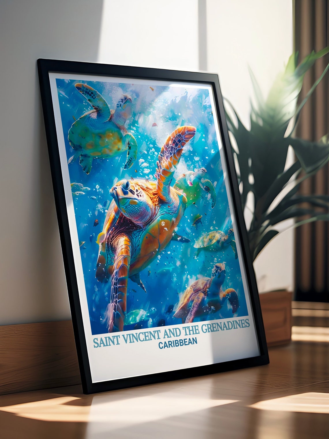Saint Vincent And The Grenadines Sea Turtles Underwater Travel Poster - Image 2