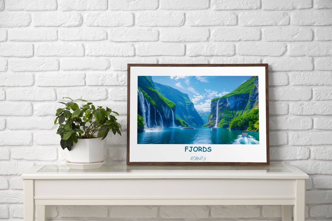 Fjords Travel Print Travel Poster Of Fjords Norway Poster Fjords Art Gift Norway Art Lovers Travel Gift - Image 3