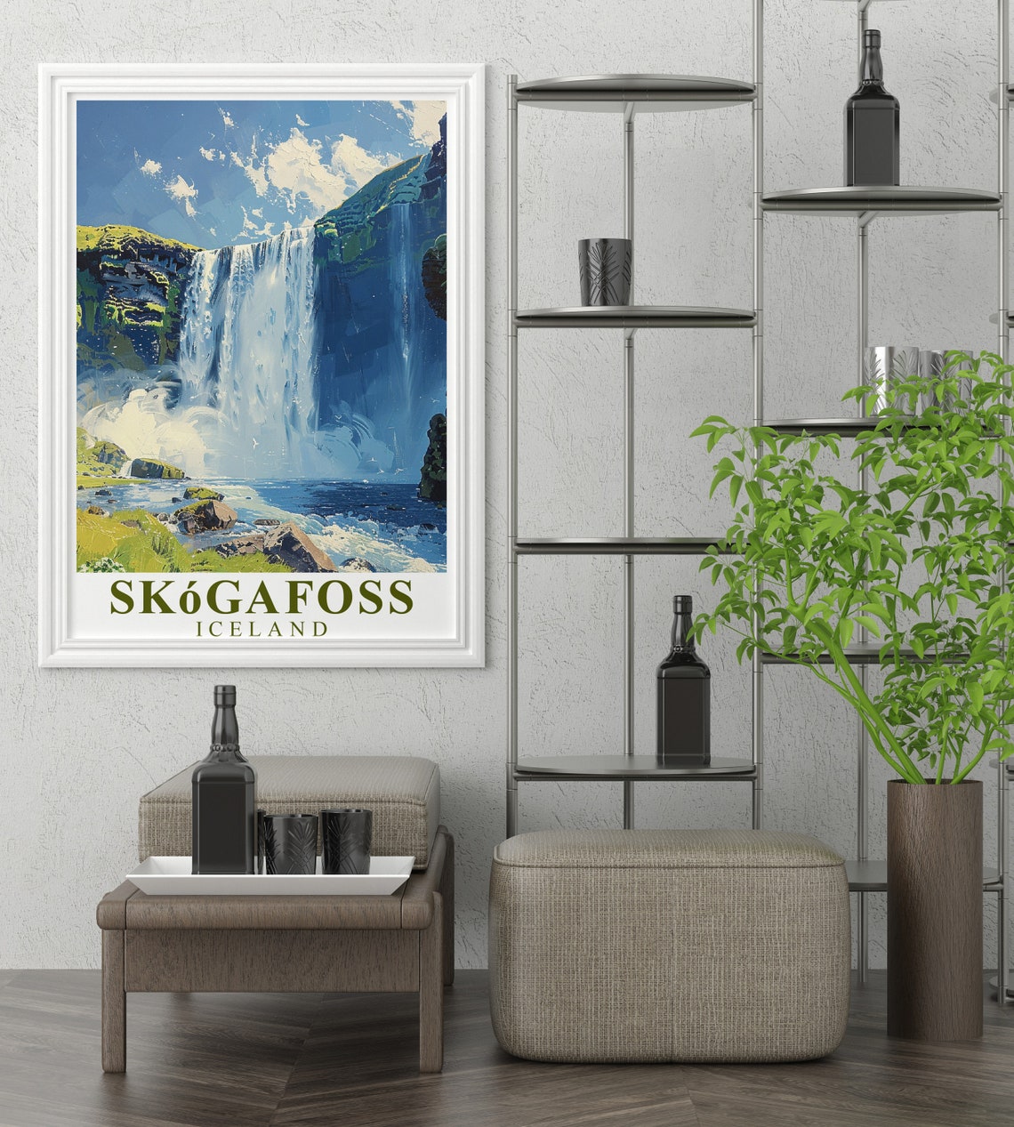 Skogafoss Iceland Waterfall Cascading Mossy Cliffs Powerful Poster - Image 2