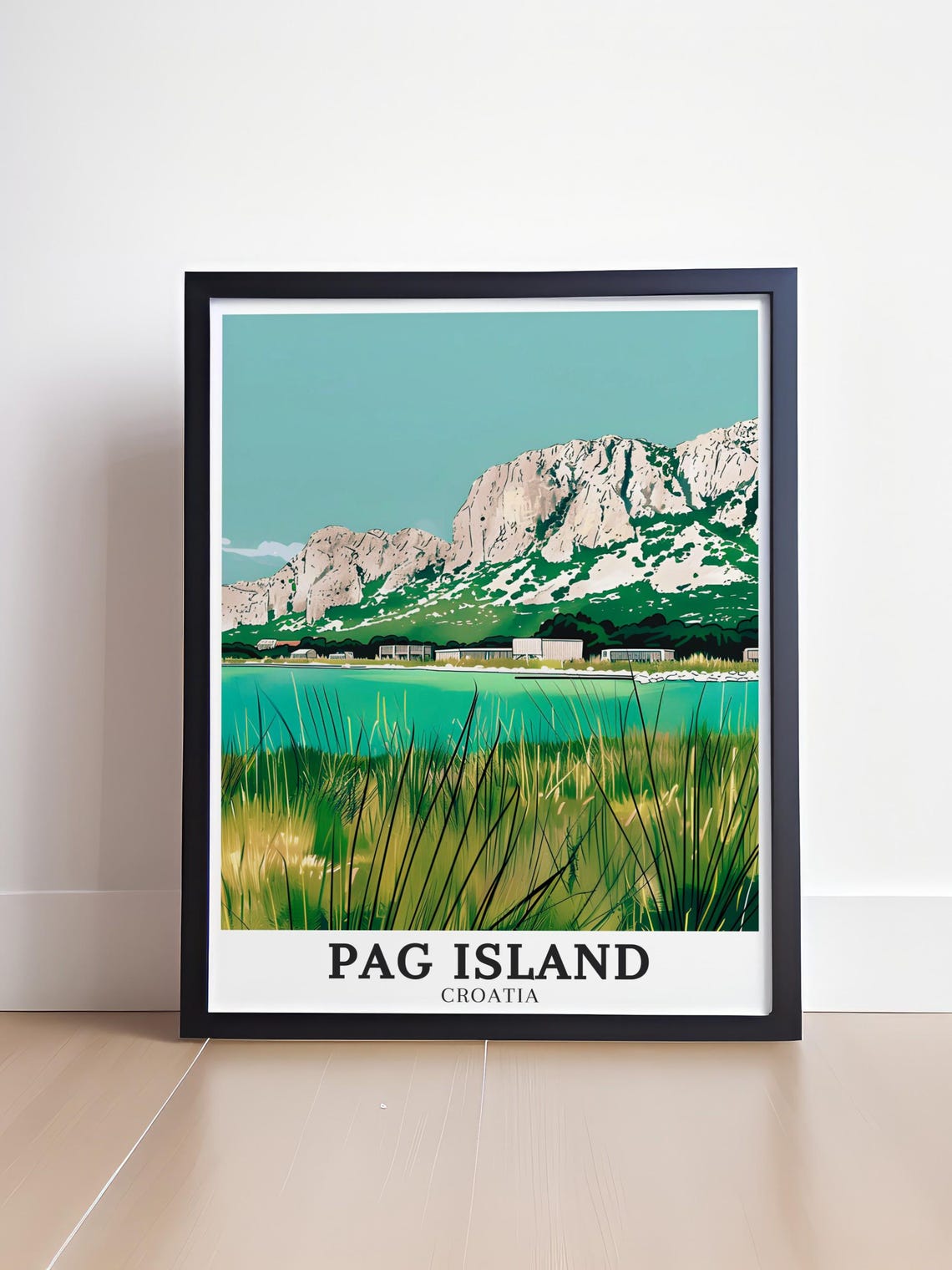 Pag Island Croatia Emerald Lagoon Reeds Mountain View Poster - Image 2