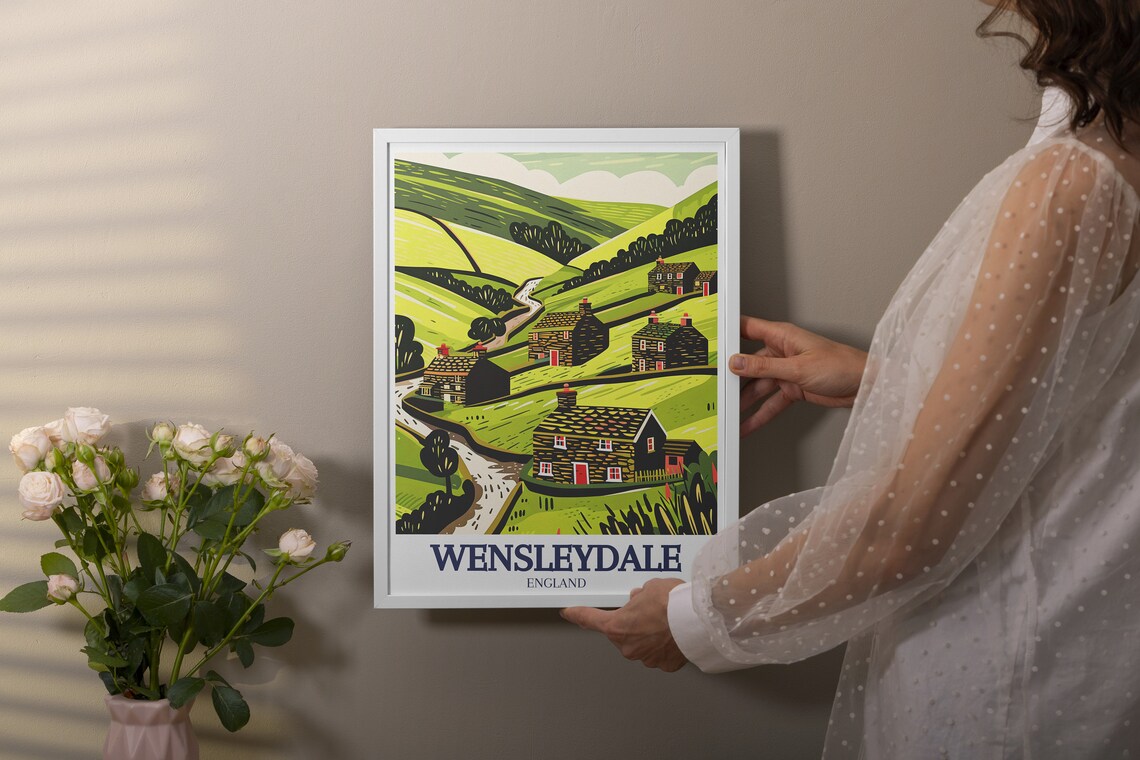 Wensleydale Stone Cottages Yorkshire Village Dales Travel Poster - Image 3