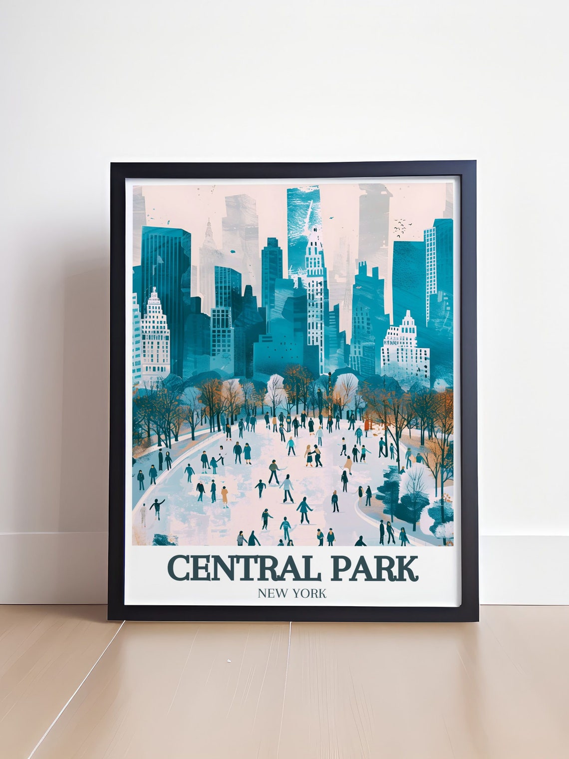 Central Park Ice Skating Rink Winter Manhattan Skyline Poster - Image 4